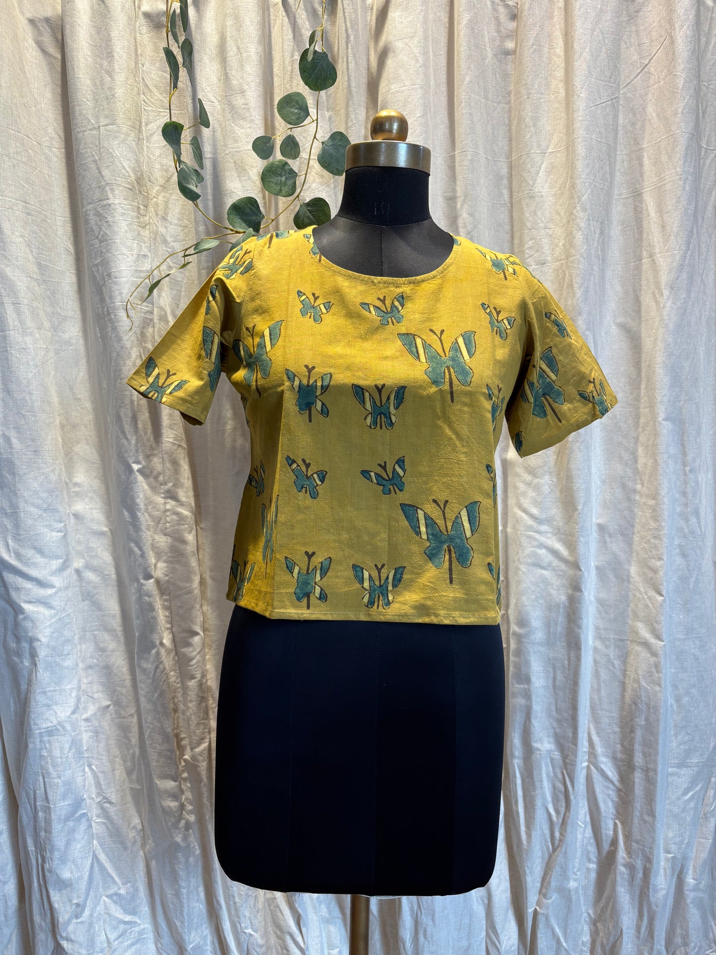 Earth Bound Ajrakh Handblock Print Top - Mustard Yellow