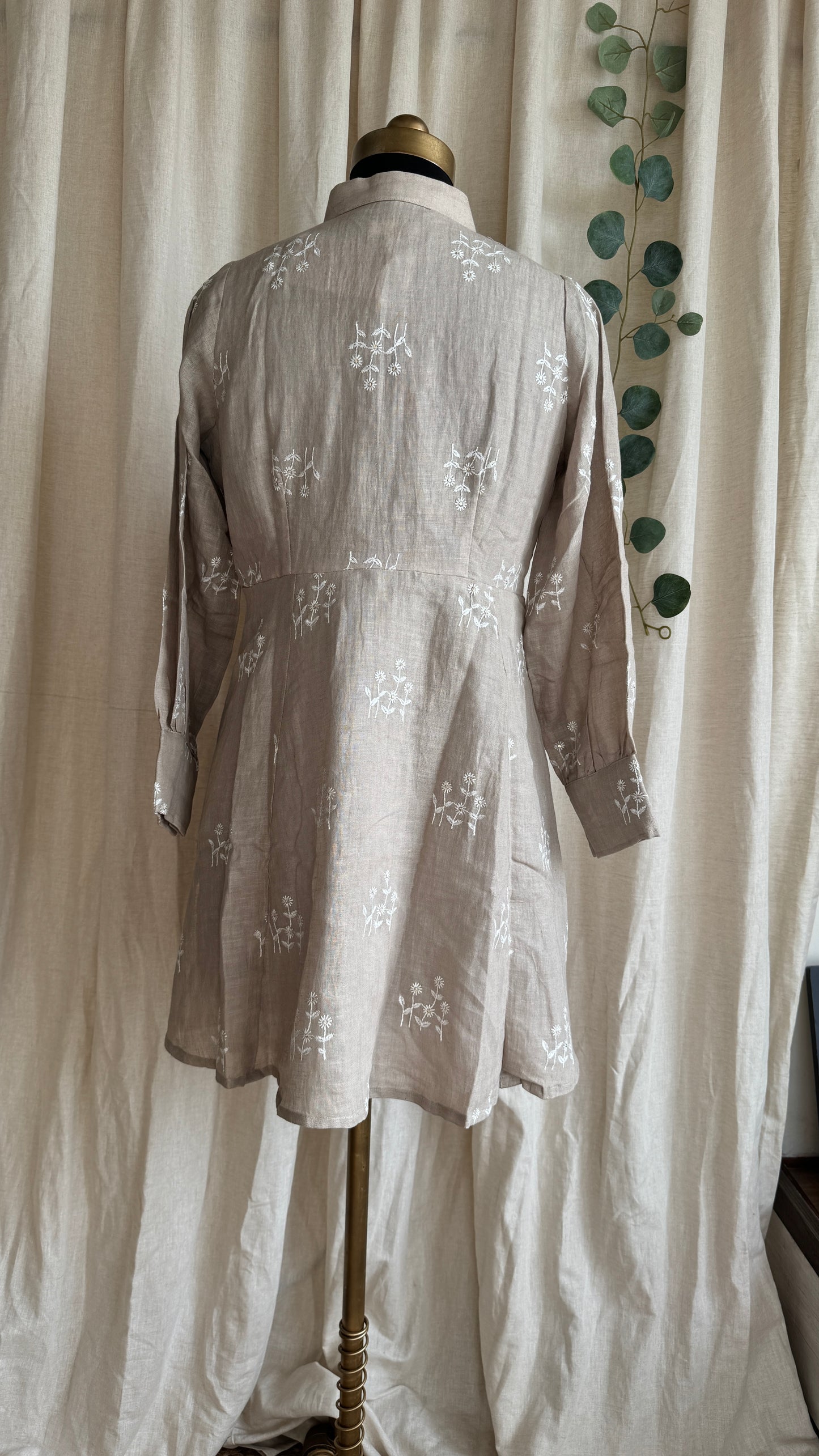 The Charlotte Chic Linen Dress Beige Petal Embroidery