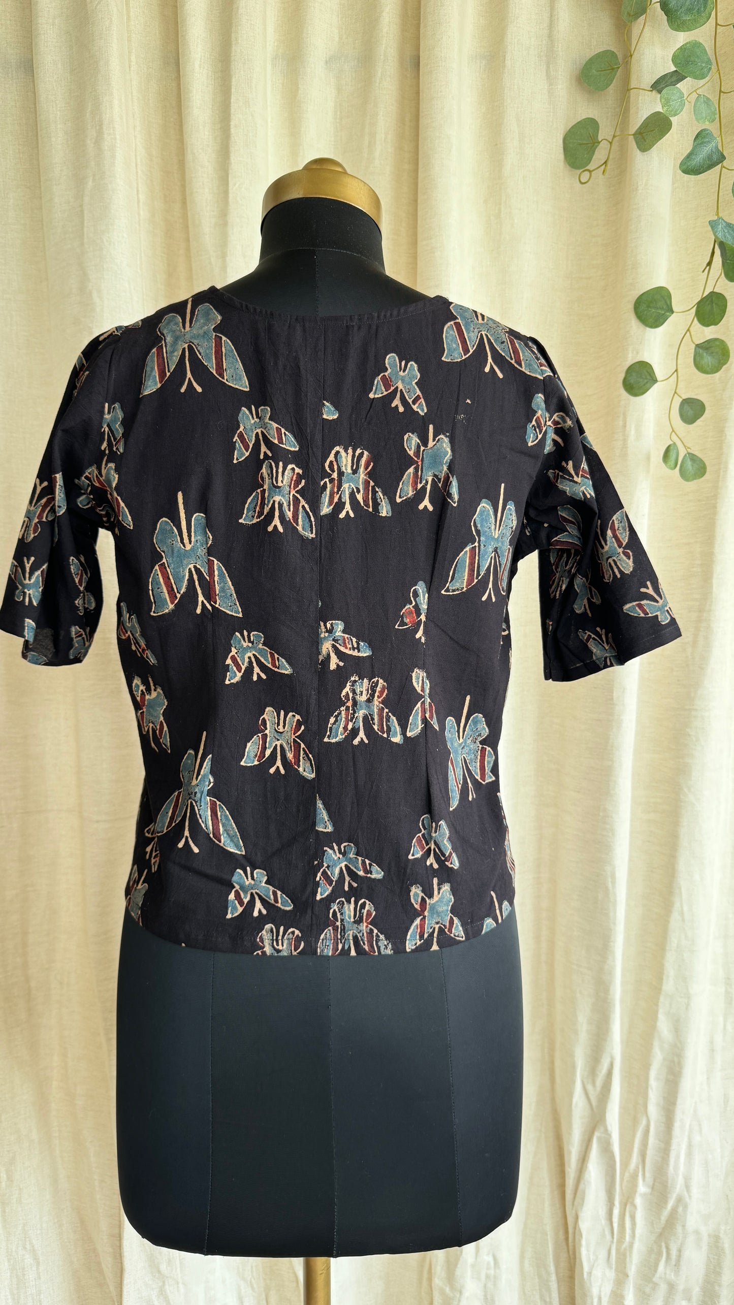 Earth Bound Ajrakh Handblock Print Top - Black