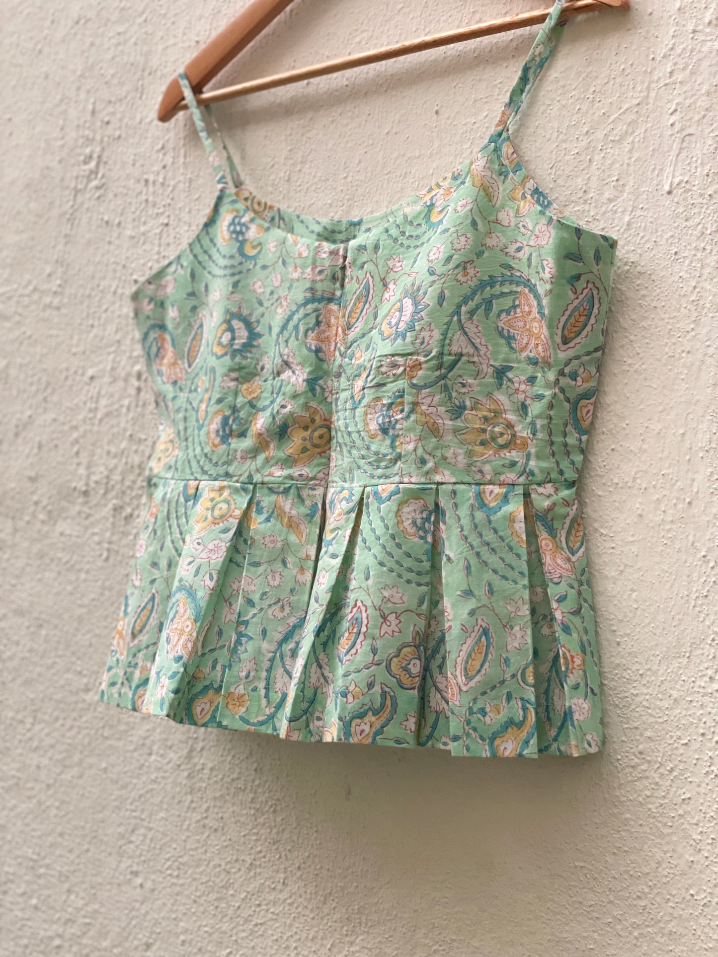 Misty Dew Handblock Print Top - Sea Green