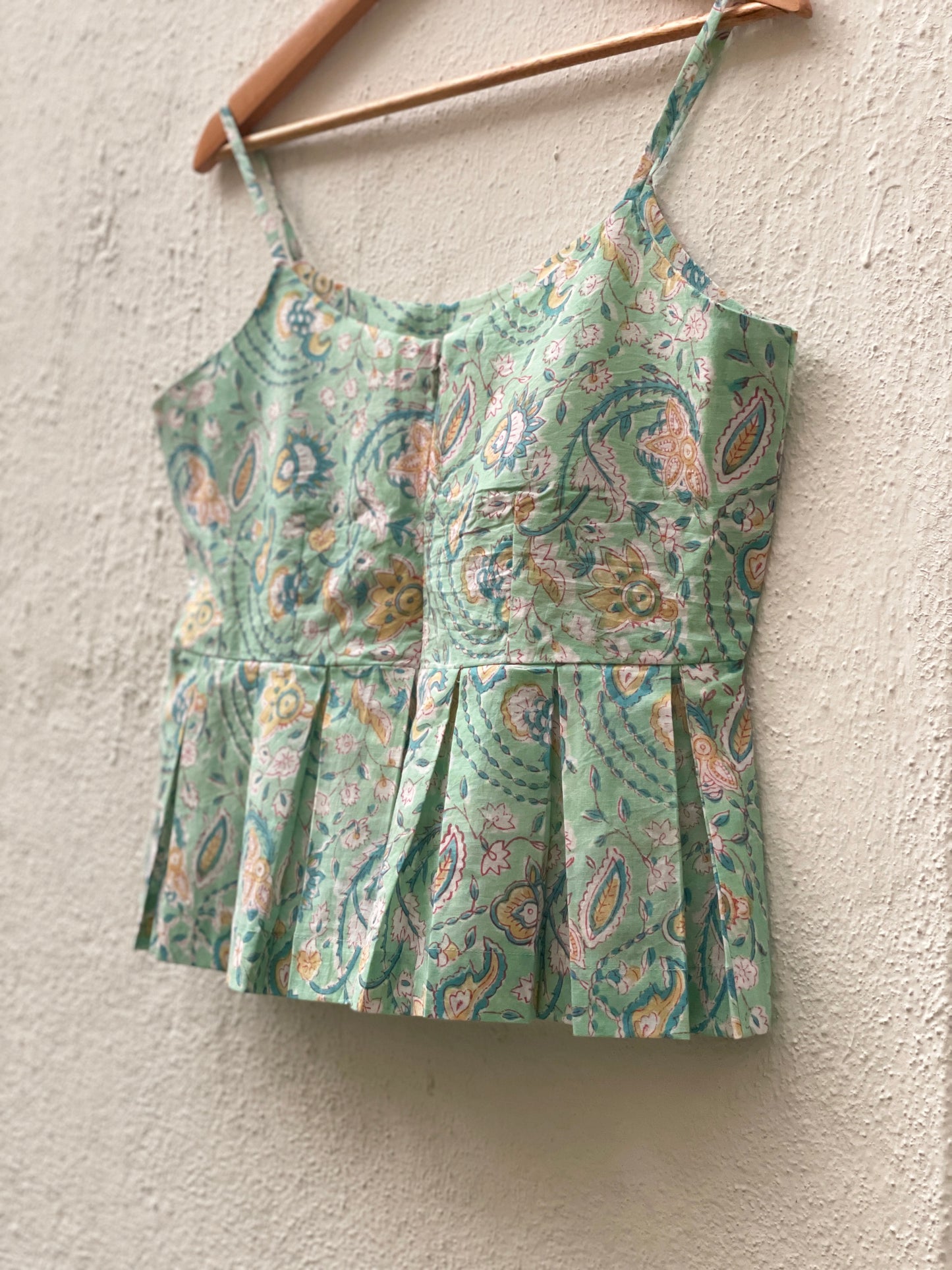 Misty Dew Handblock Print Top - Sea Green