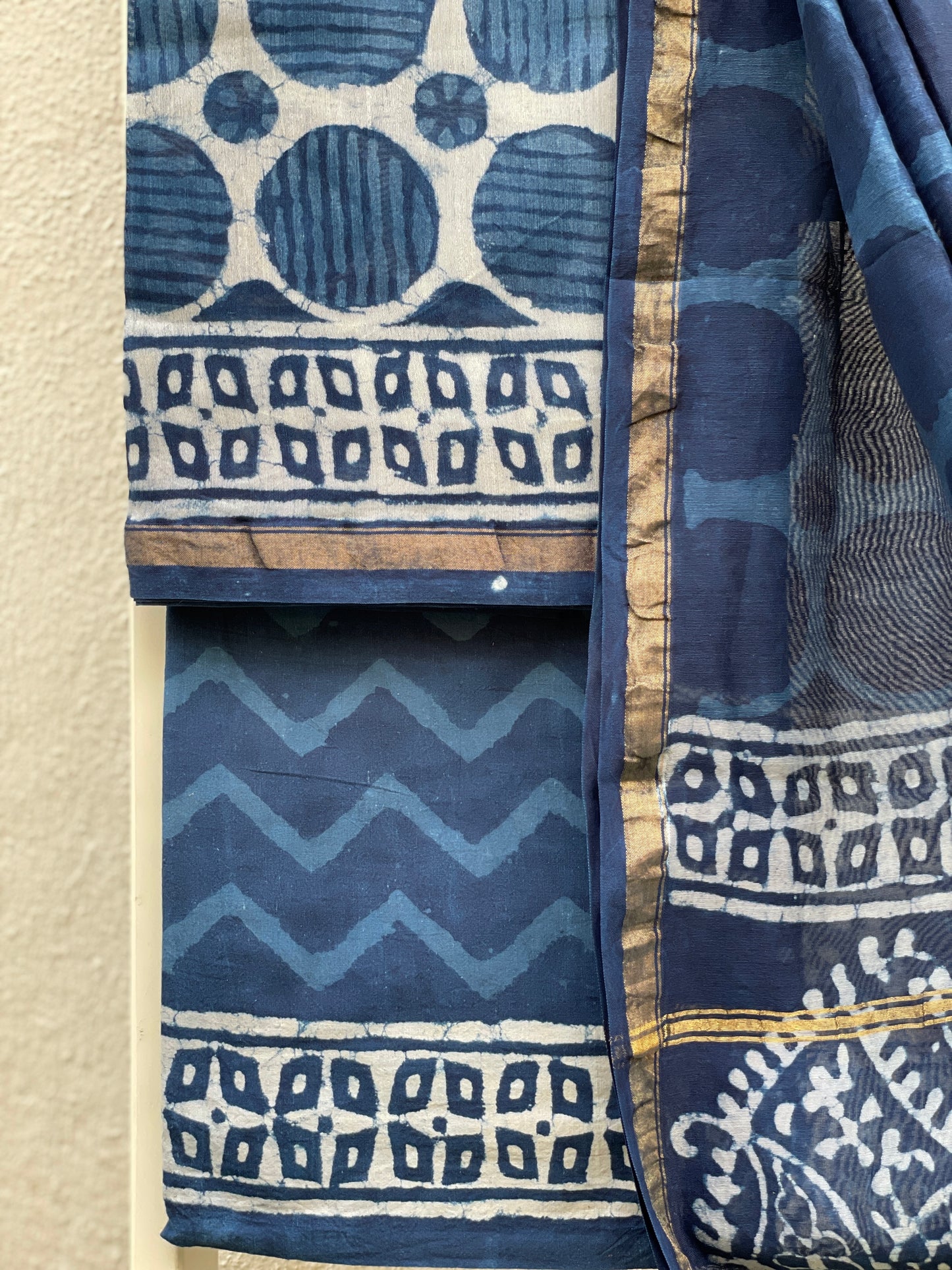 Bagru Handblock print Chanderi Silk Dress Material - Enchanting Indigo