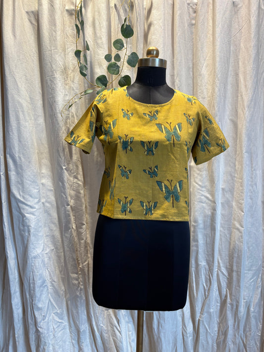 Earth Bound Ajrakh Handblock Print Top - Mustard Yellow