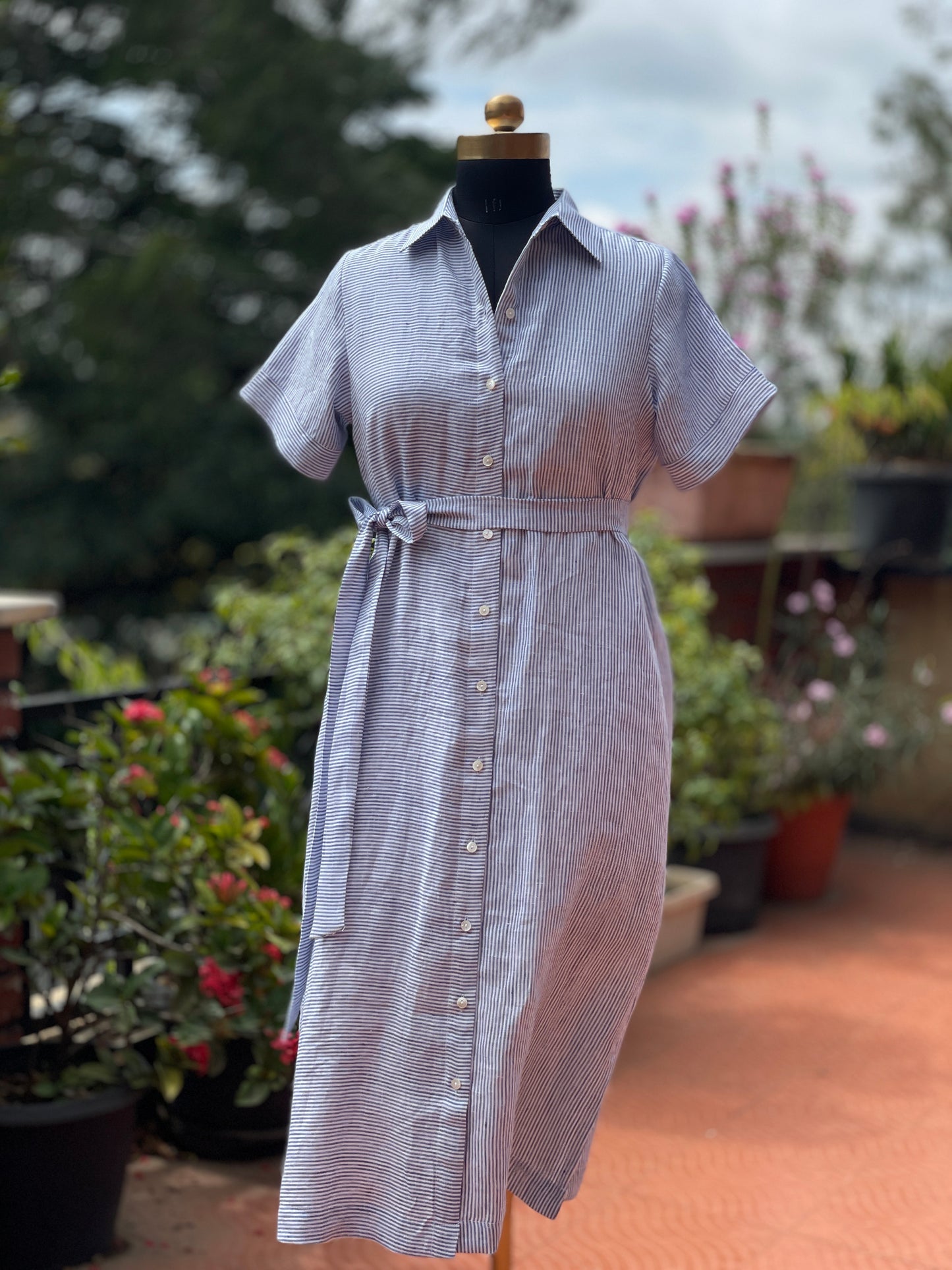 Costal Charm 100% Linen Shirt Dress