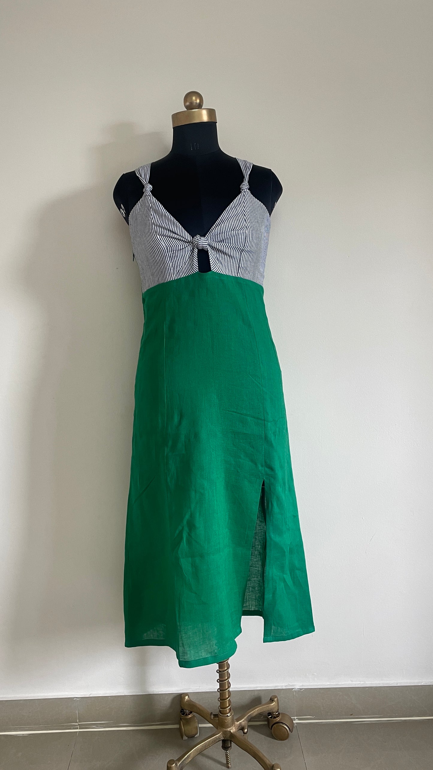 Emerald Striped Stunner Linen Dress