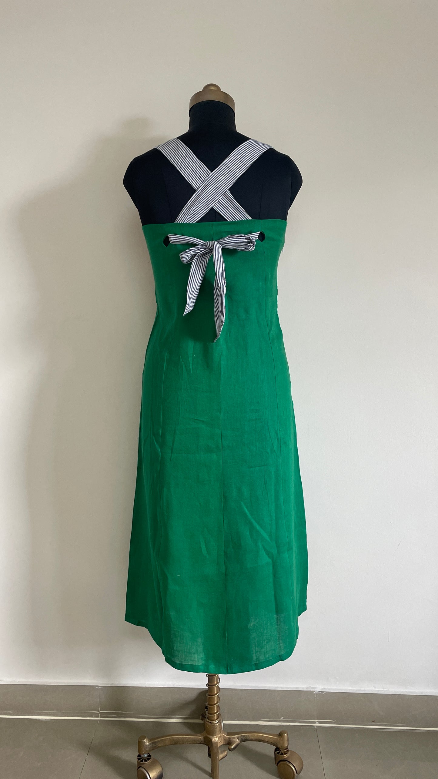 Emerald Striped Stunner Linen Dress