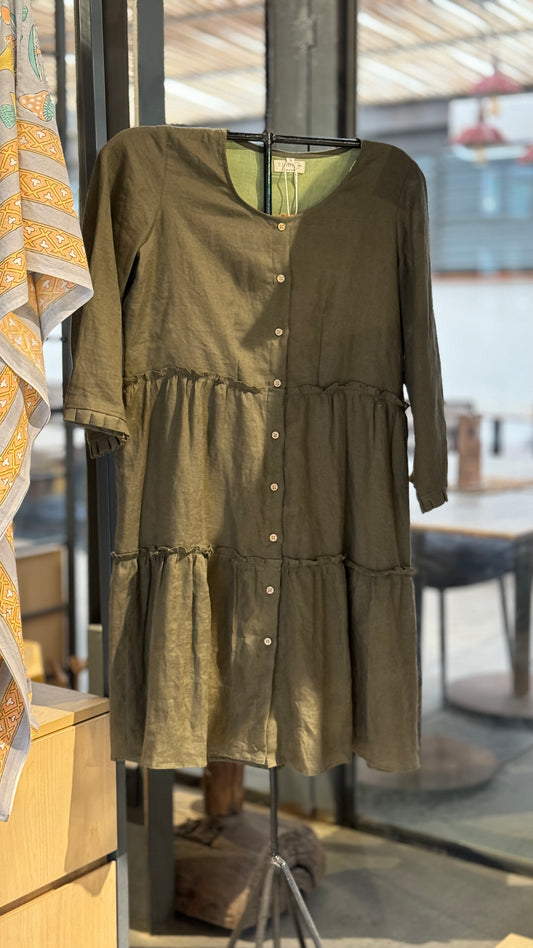 Olive Grove - Tiered Linen Dress