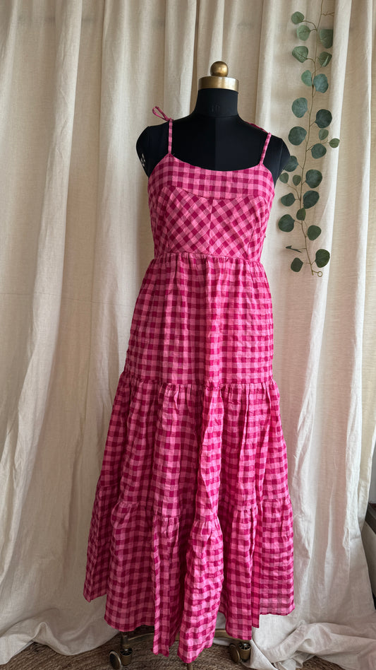 The Seersucker Bella Dress - Raspberry Gingham