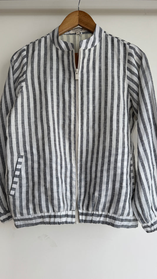 Linen Haven Jacket - Grey White Stripes