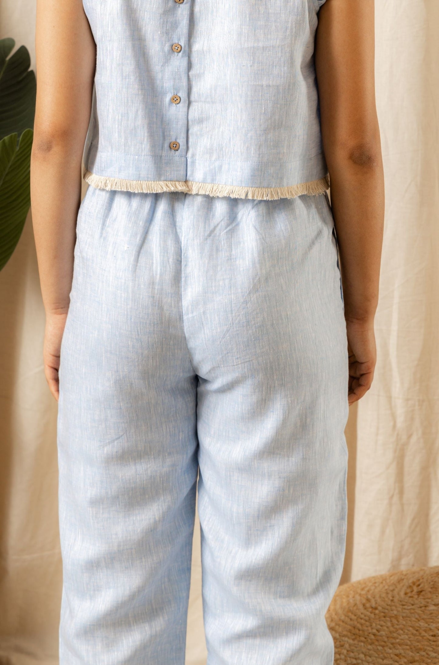 Whispering Skies 100% Linen Straight Cut Pants