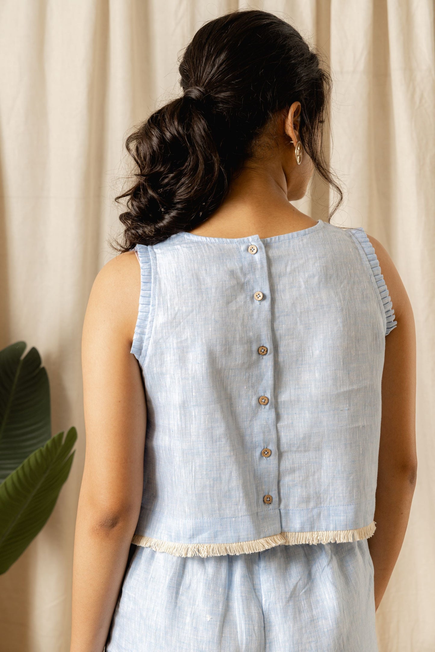 Whispering Skies 100% Linen Crop Top