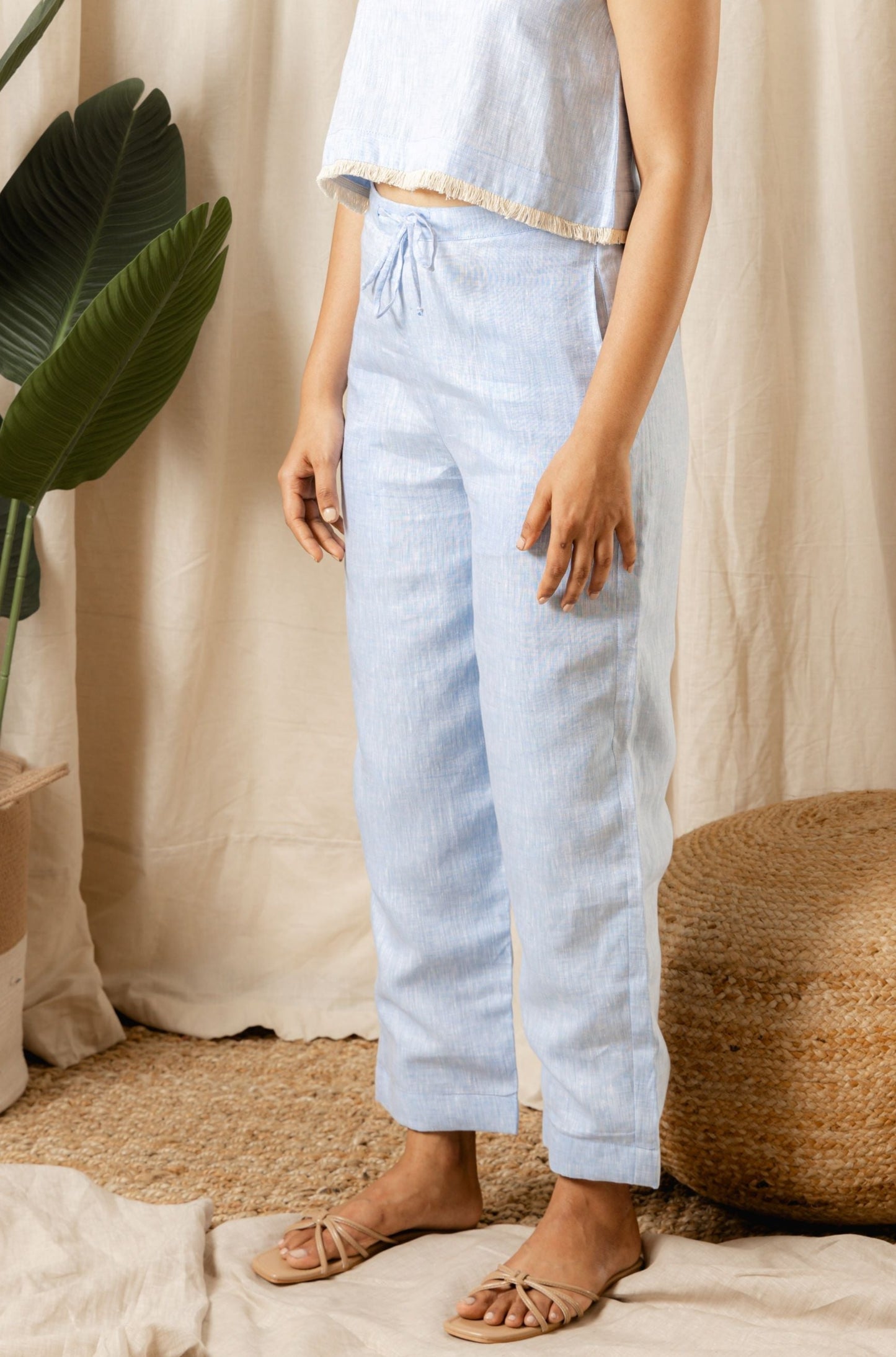 Whispering Skies 100% Linen Straight Cut Pants