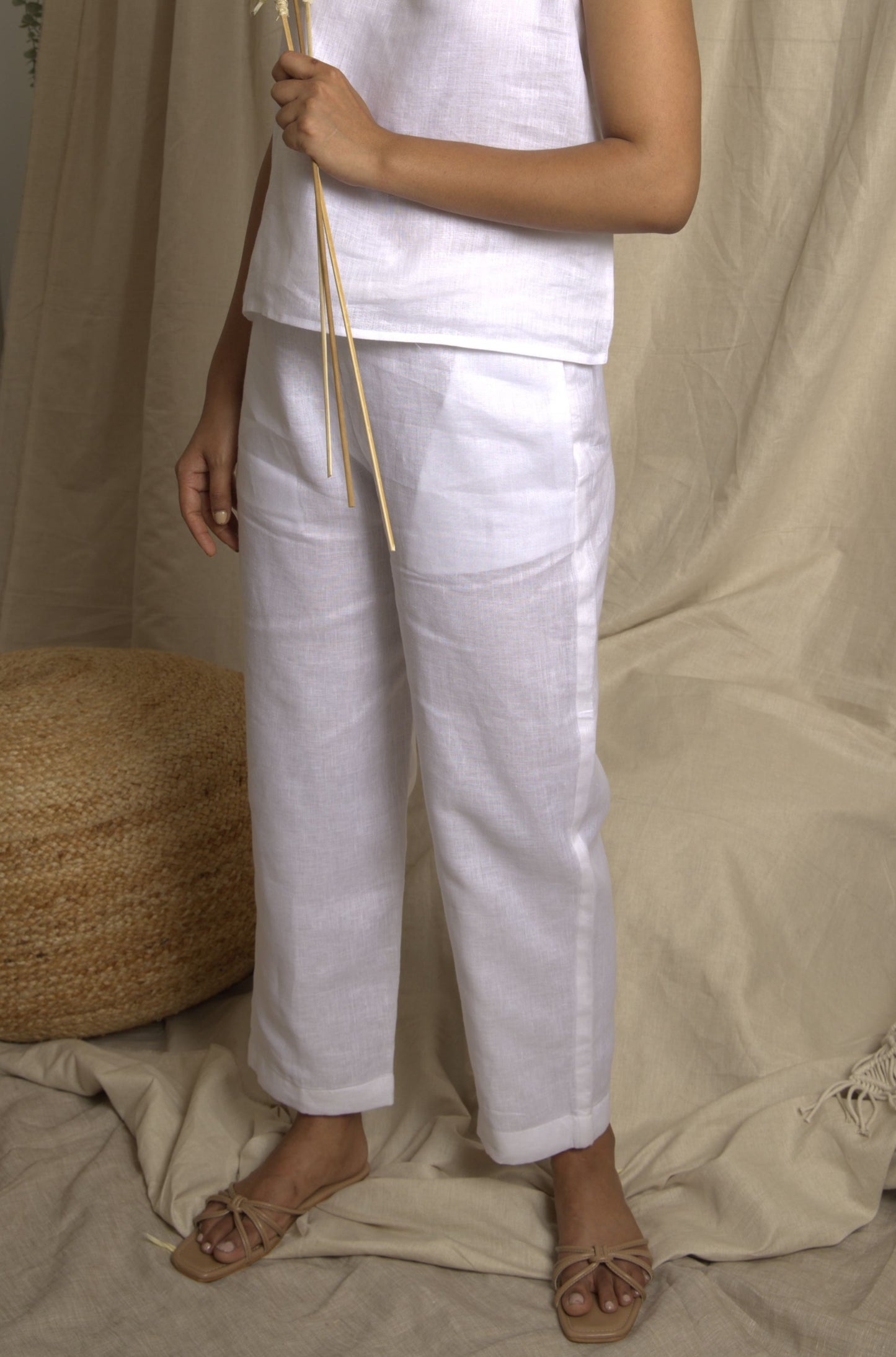 Aura Blanc 100% Linen Straight Cut Pants