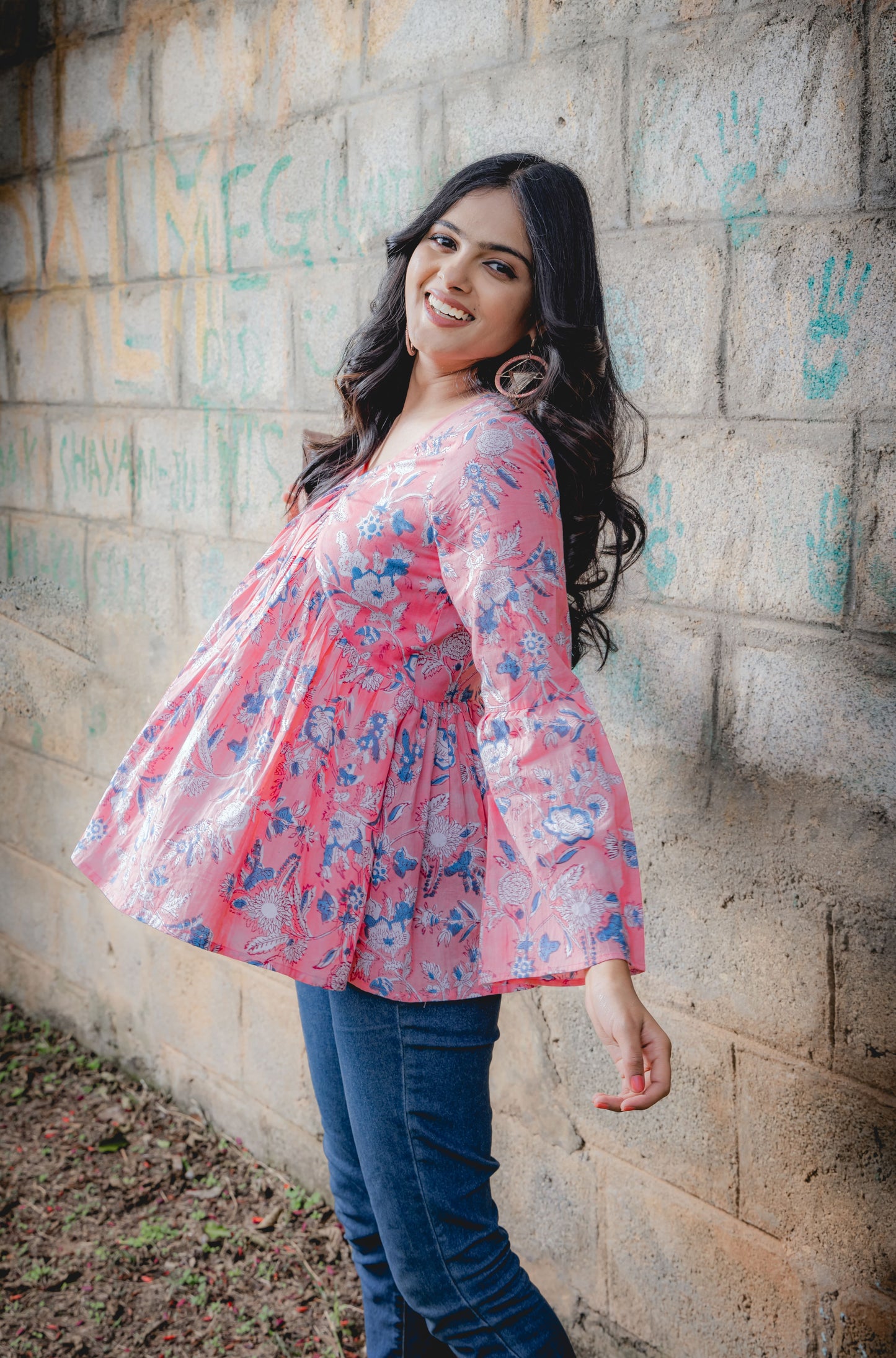 California Poppy Pink Blue Top