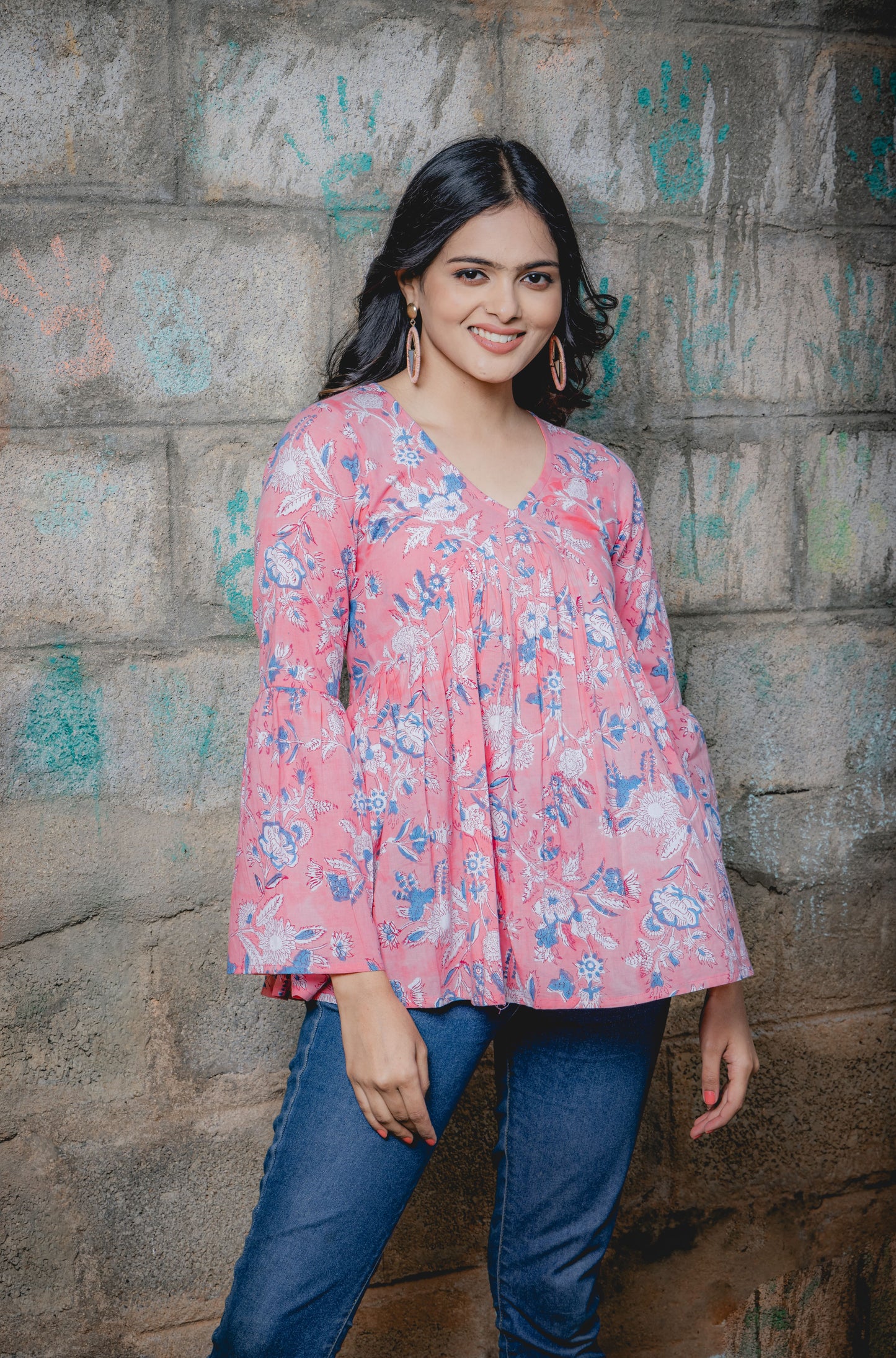 California Poppy Pink Blue Top