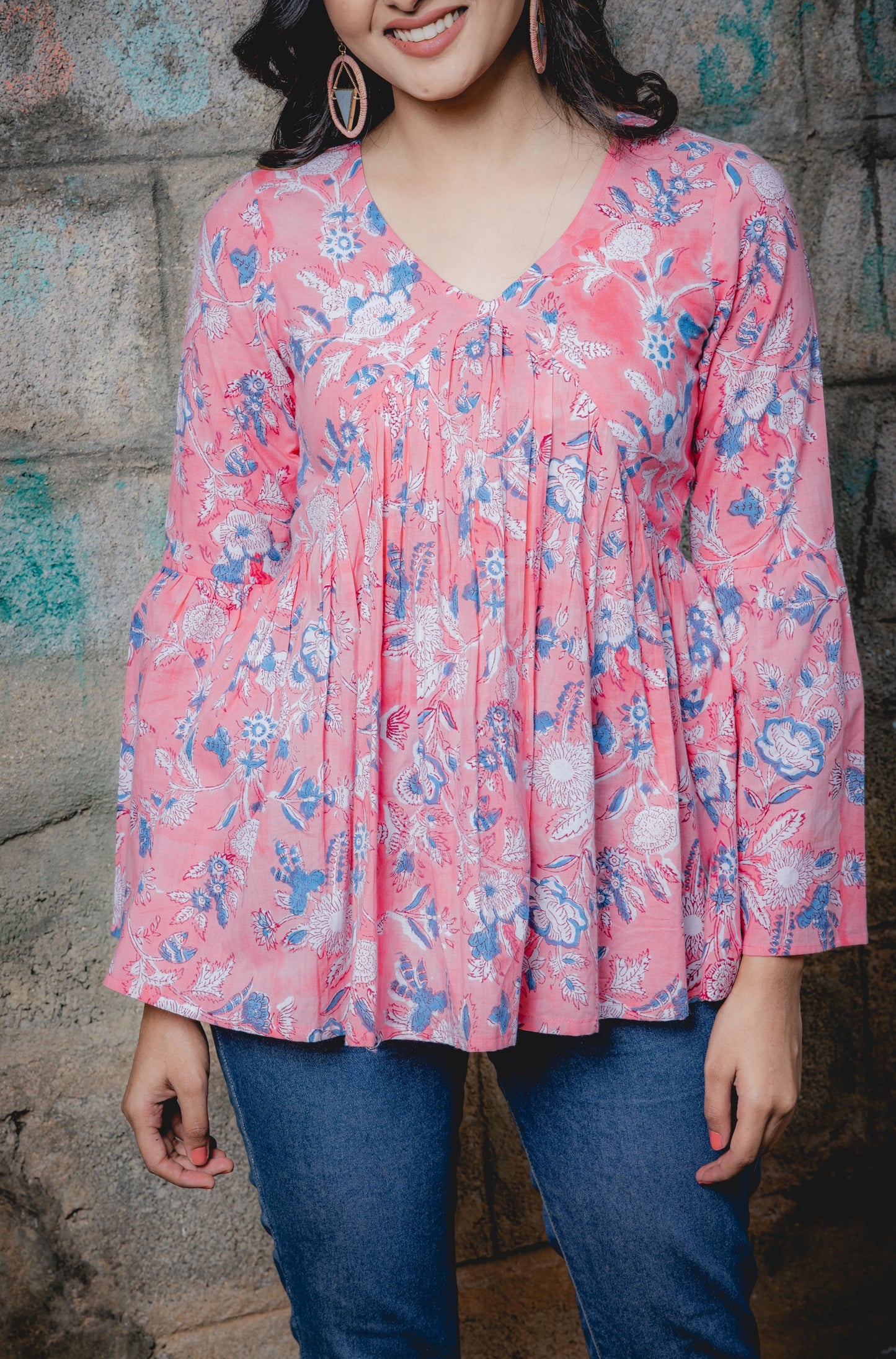 California Poppy Pink Blue Top