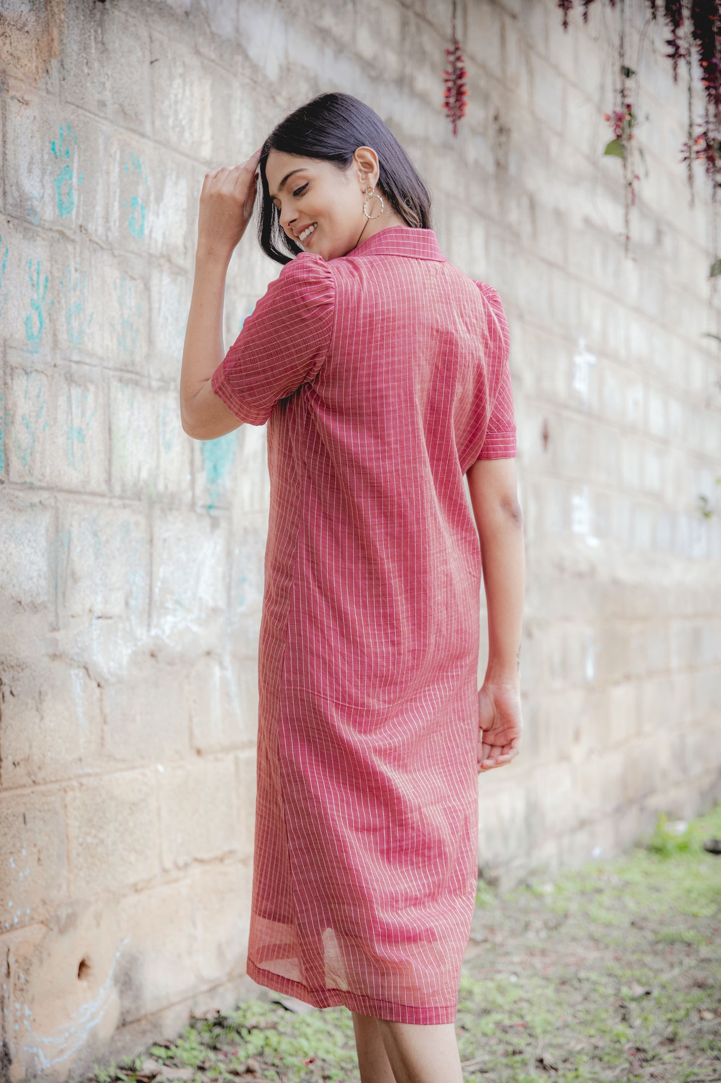 Kora Handloom Cotton with Kantha Work Comfort Fit Shirt Dress