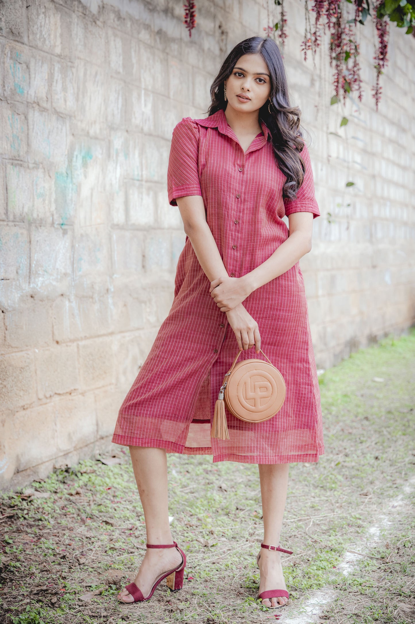 Kora Handloom Cotton with Kantha Work Comfort Fit Shirt Dress