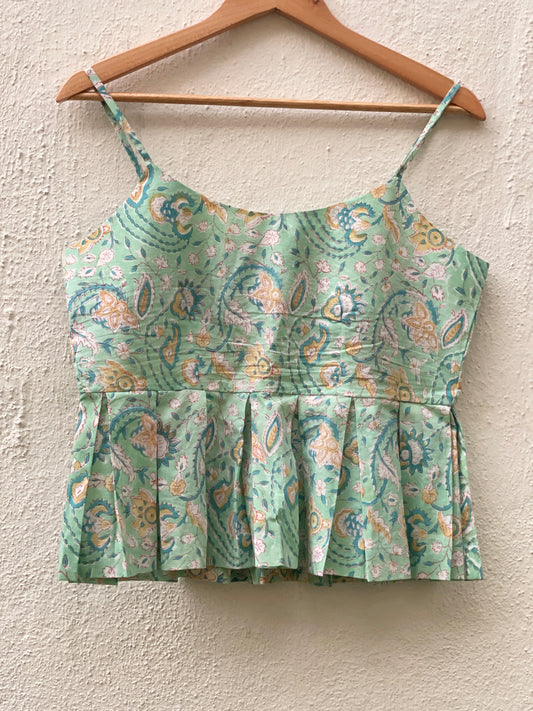 Misty Dew Handblock Print Top - Sea Green