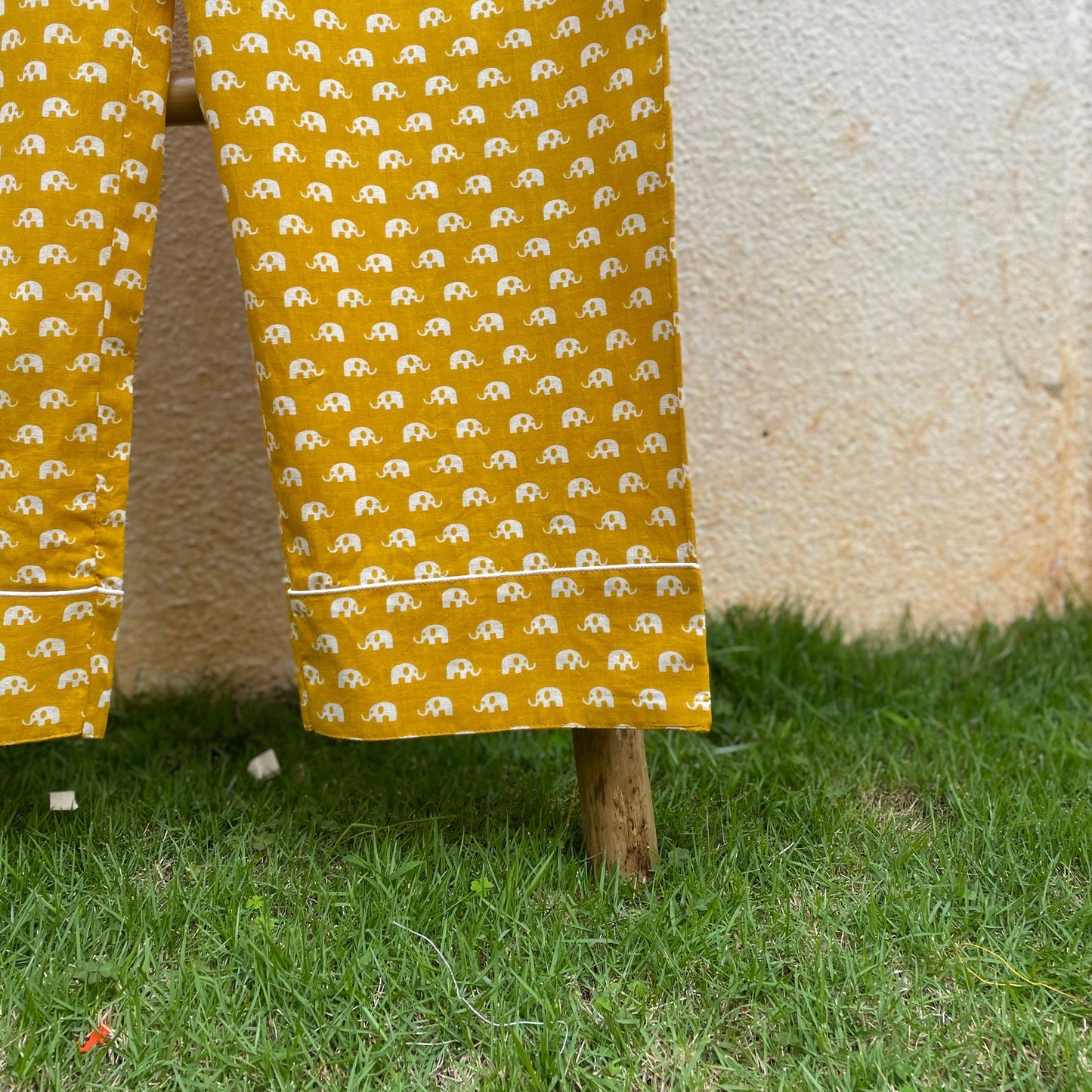 Mustard Yellow Elephant Handblock Print Pajama Set of 2