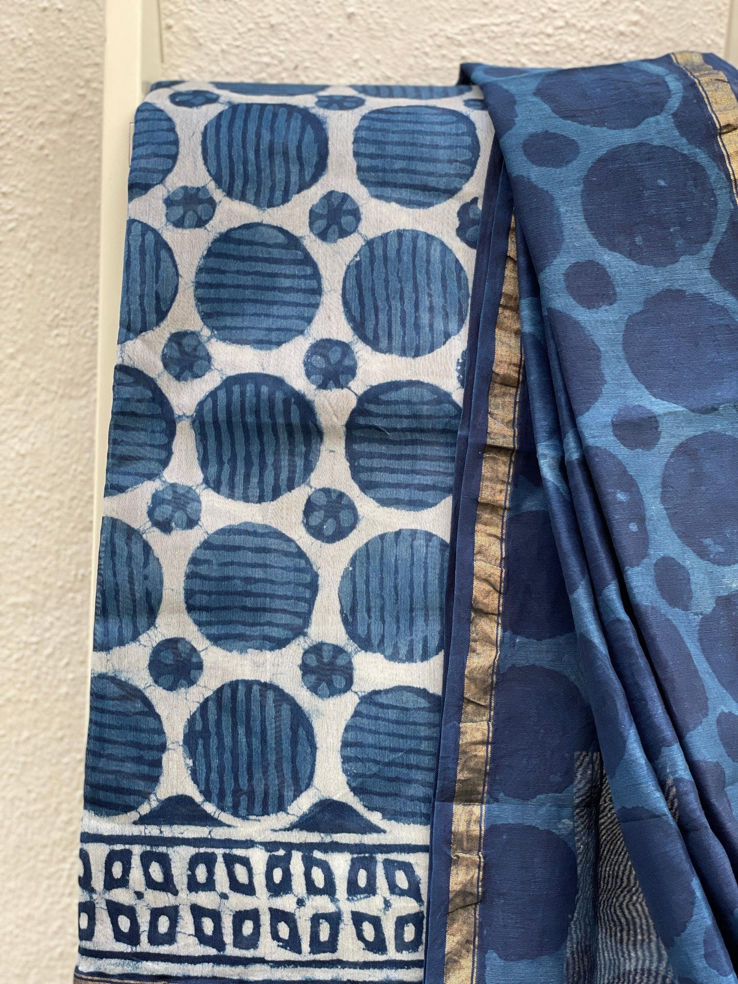 Bagru Handblock print Chanderi Silk Dress Material - Enchanting Indigo