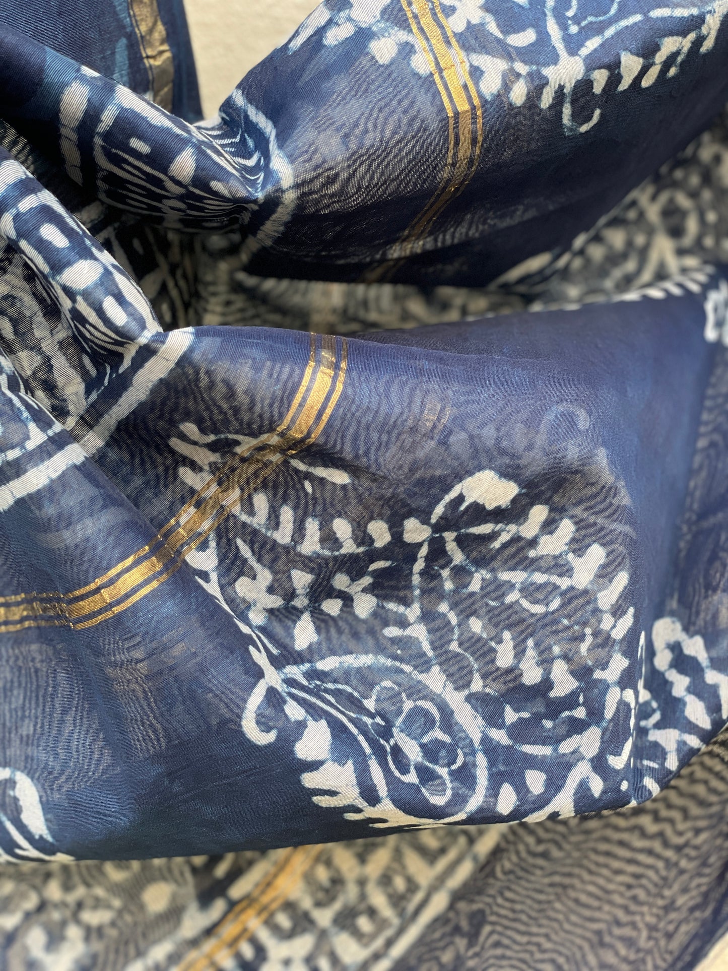 Bagru Handblock print Chanderi Silk Dress Material - Enchanting Indigo