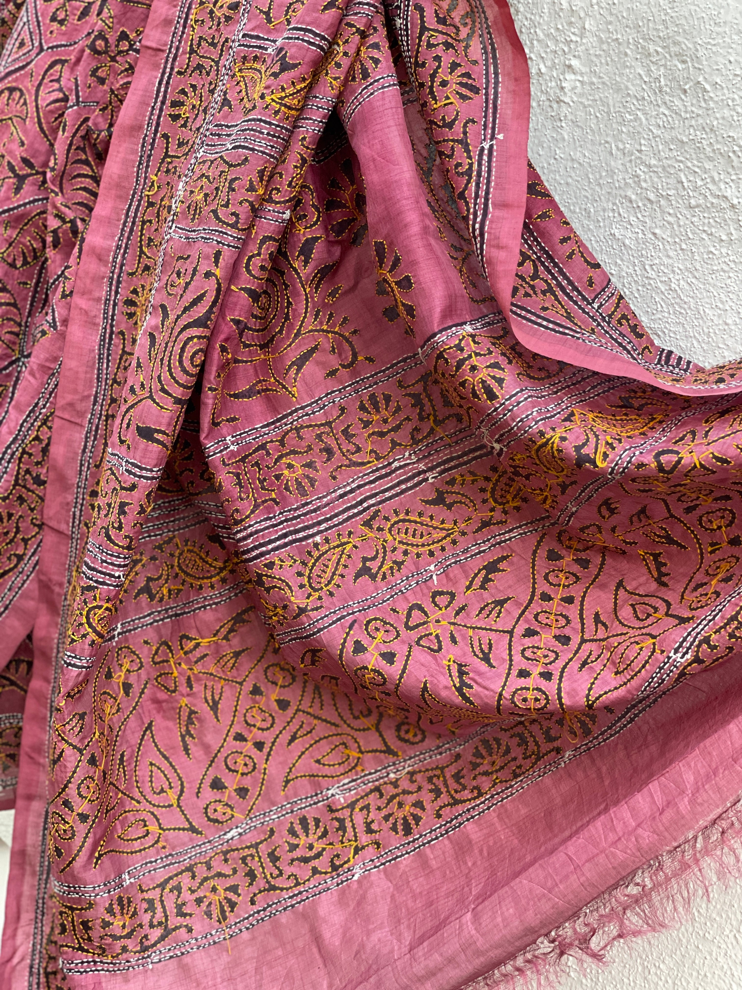 Bengal Kantha on Batik Silk Saree – BONGONIKETAN