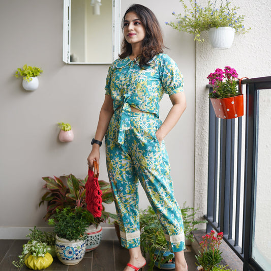 'Better Together' Lime Green Handblock print Co-ord Set