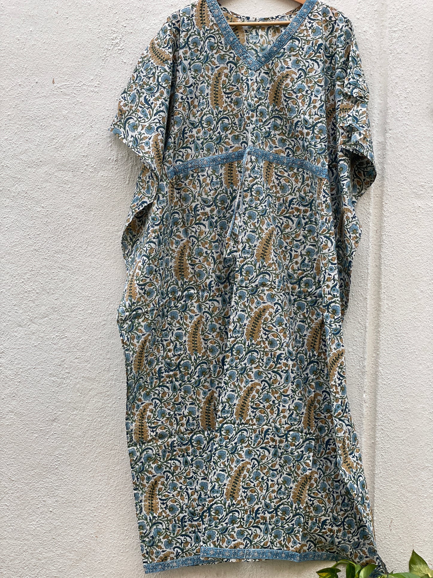 Soothing Blue Handblock print Long Kaftan