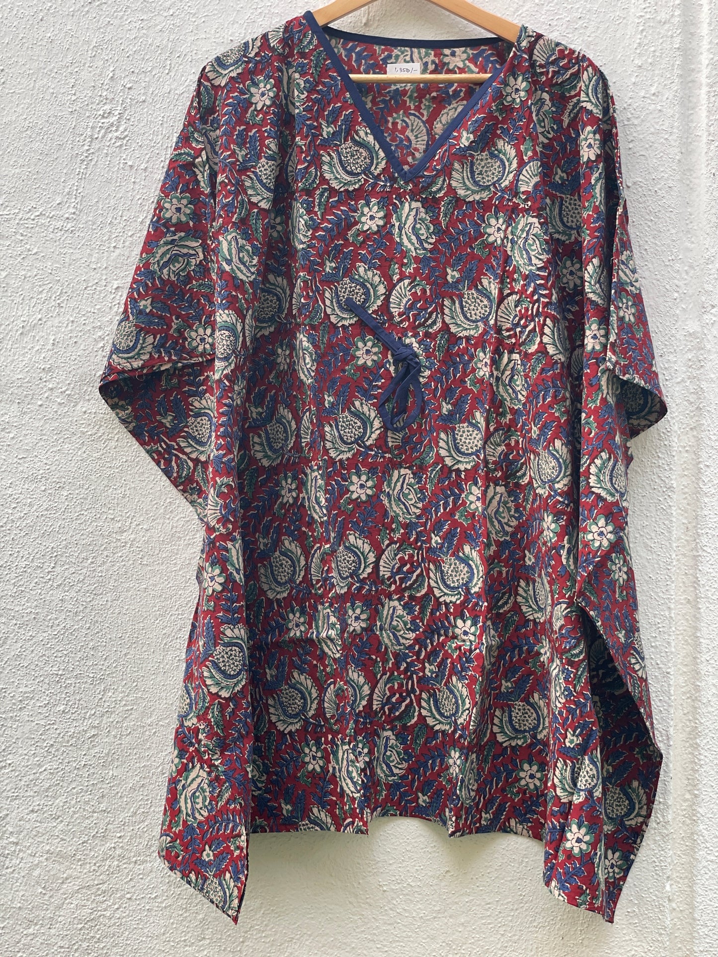 Dabu Handblock Print Kaftan - Maroon Floral