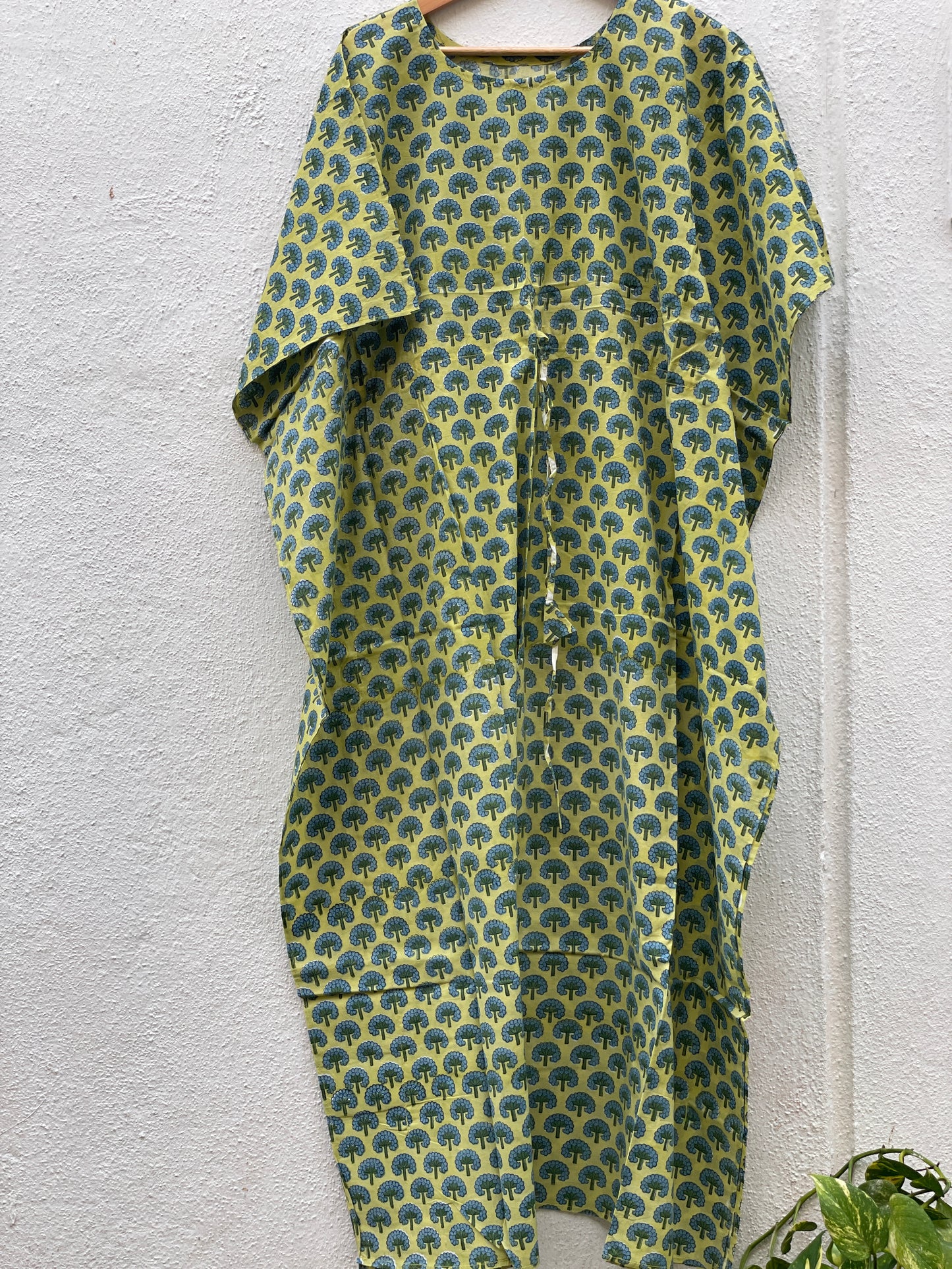 Budding Green Handblock print Long Kaftan